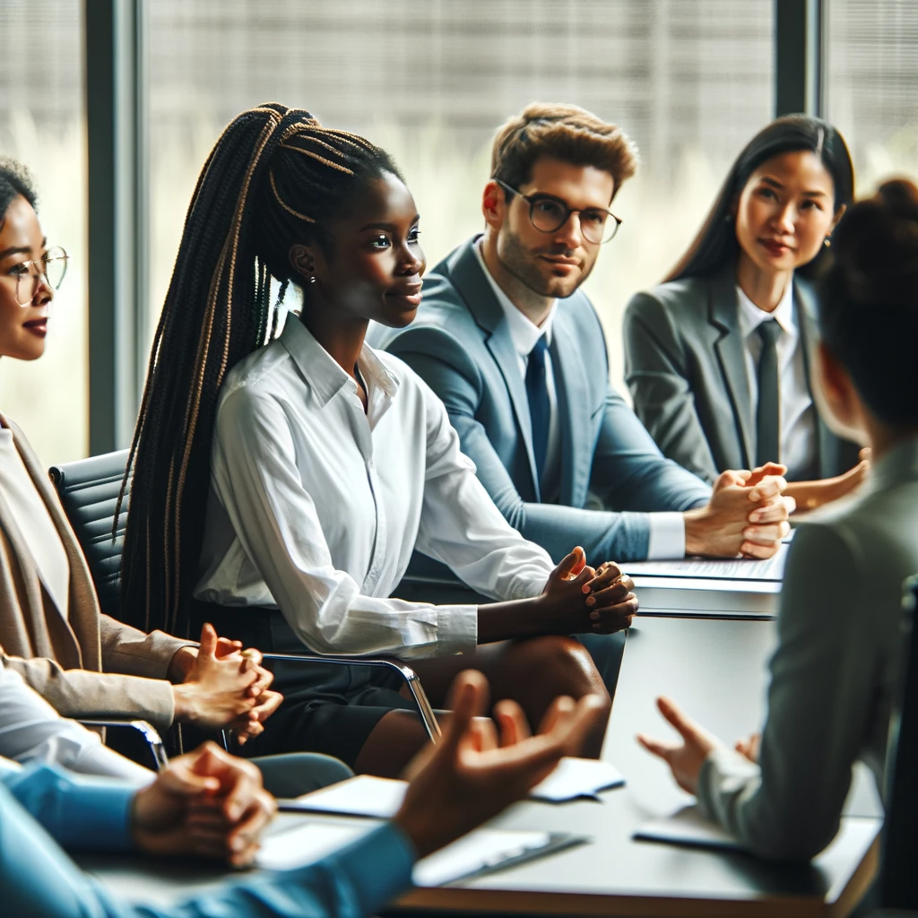 professional Black woman listening carefully in a meeting